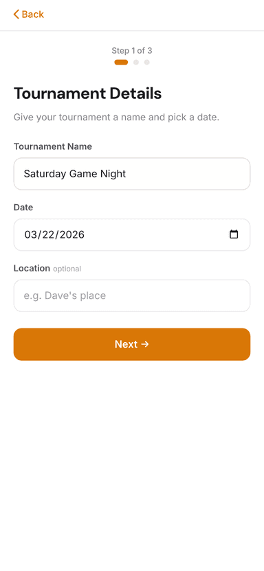 Step 1: Tournament details
