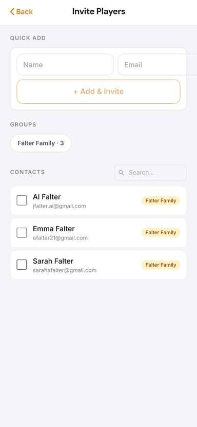 Invite players via email